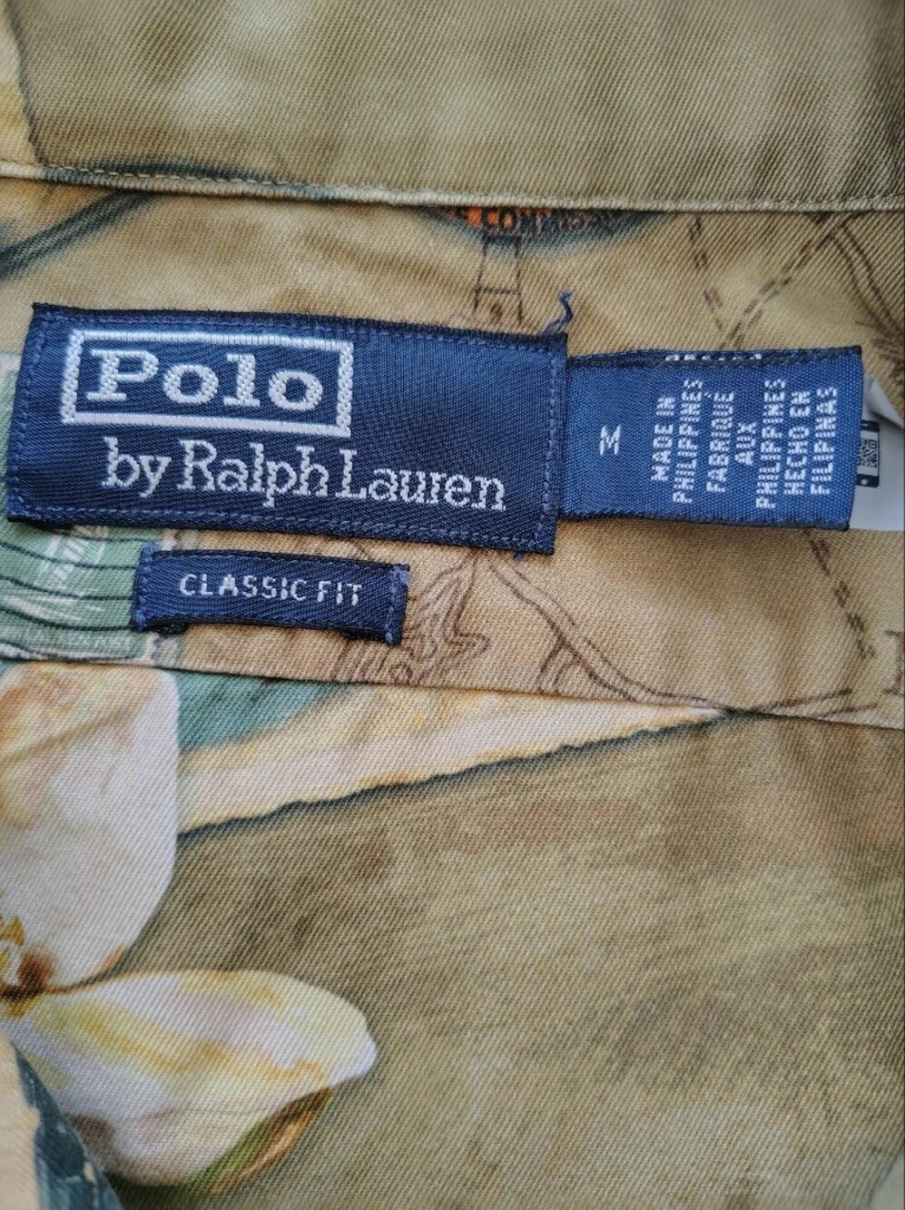 Polo by Ralph Lauren Tan Travel-Print Camp Shirt Size M